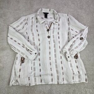 Ali Miles Women Linen Blend Tunic Shirt Button Front Casual Top Size  L‎